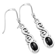 Ethnic Spiral Sterling Silver Earrings w/ Black Onyx, ep175